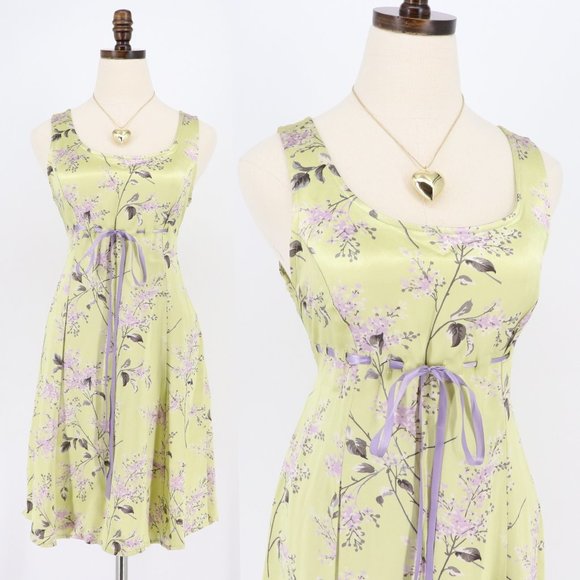Betsey Johnson Dresses & Skirts - SOLD - Vintage Betsey Johnson Green & Purple Ribbon Floral Mini Dress